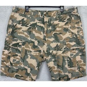 Levis Camouflage Cargo Shorts Mens 40 Tan Green Flat Front White Tab Pockets